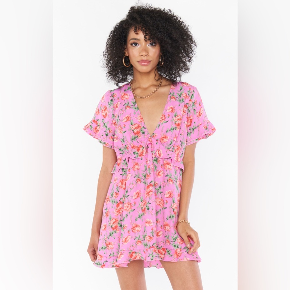 Show Me Your Mumu Women's Virginia V Neck Dress Chantelle's Floral Pink Large